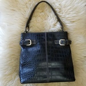 Tommy Hilfiger Swing Shift Black Croc Satchel Bag